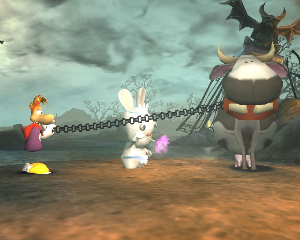 Rayman: Raving Rabbids (Windows) screenshot: Make that cow fly.