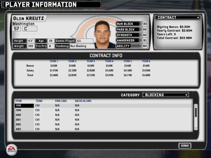 Madden NFL 07 (Windows) screenshot: Player information screen