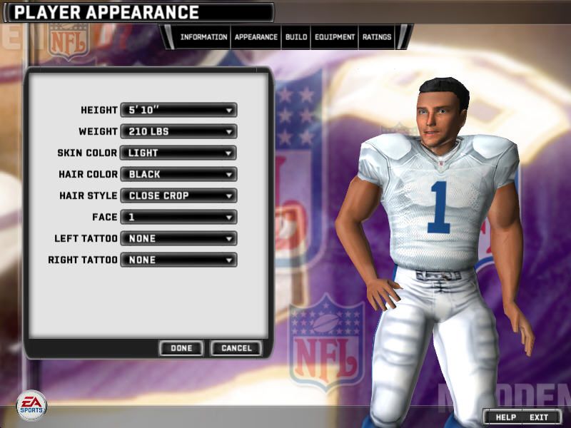 Madden NFL 07 (Windows) screenshot: You can create and edit your own players.