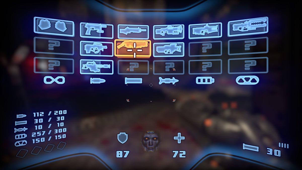 Prodeus (Windows) screenshot: Quick weapon select menu (v0.2.4 Early Access version)