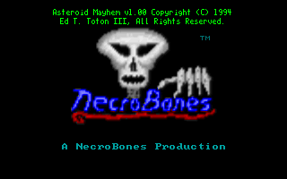 Asteroid Mayhem (DOS) screenshot: The title screen