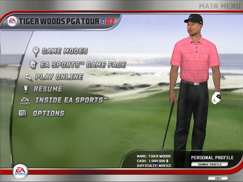 Tiger Woods PGA Tour 07 (Windows) screenshot: Main menu