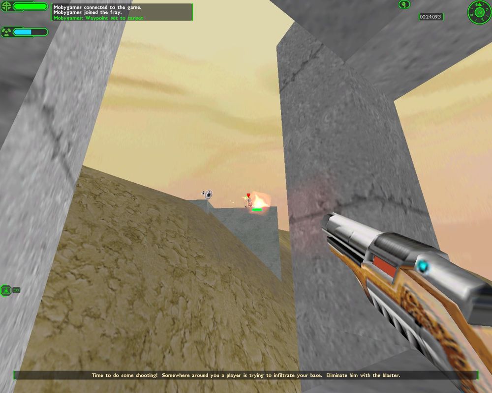 Starsiege: Tribes (Windows) screenshot: Weapon tutorial: the blaster