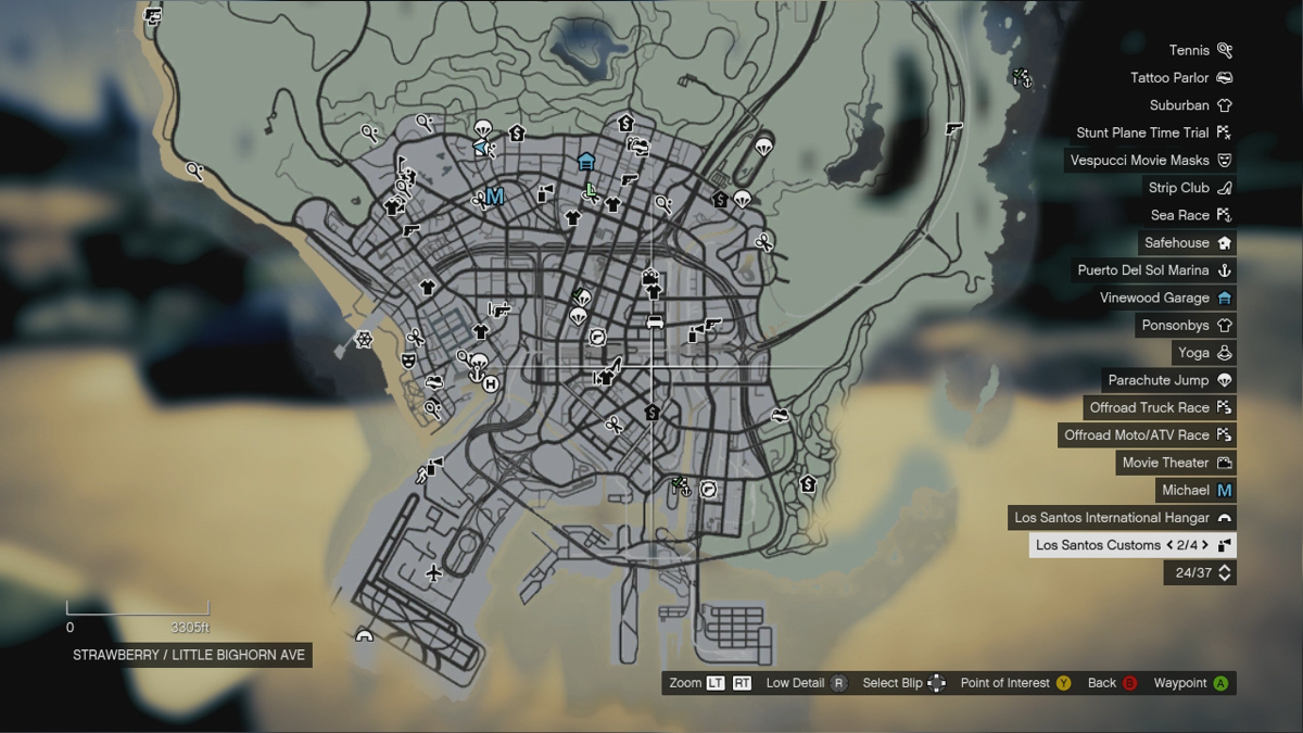 Grand Theft Auto V (Xbox 360) screenshot: The game map
