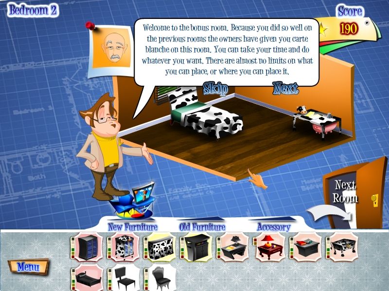 Eye for Design (Windows) screenshot: This is a bonus room, where you can work freely and place the objects you want in any position and orientation.
