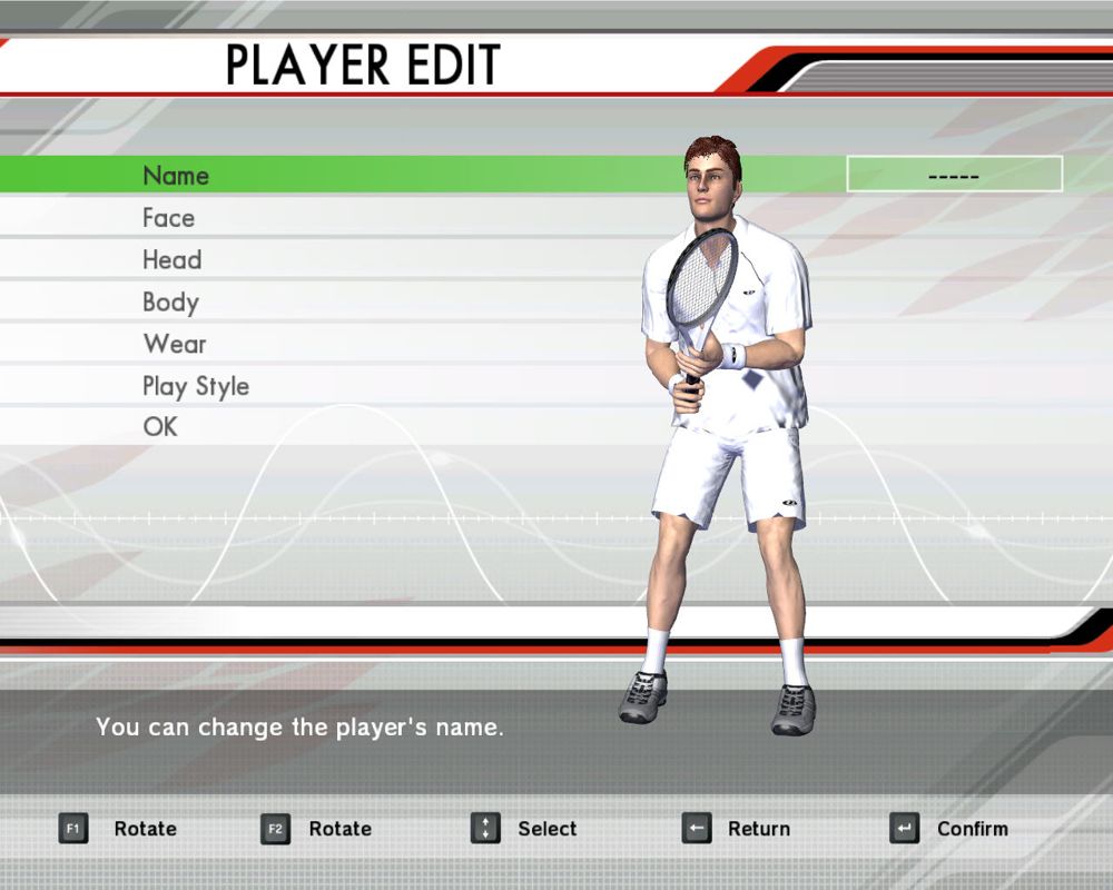Virtua Tennis 3 (Windows) screenshot: You can edit player before you start World Tour