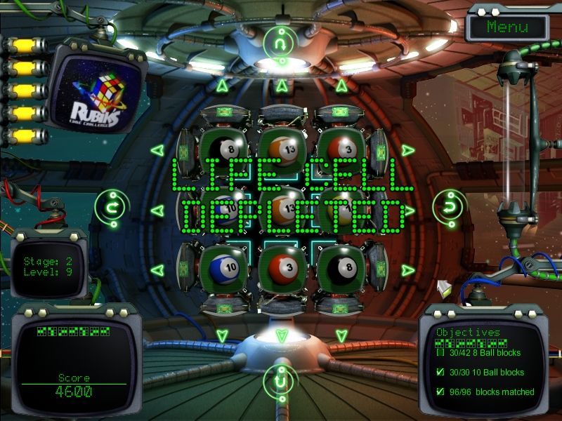 Rubik's Cube Challenge (Windows) screenshot: My fuel ran out, a life cell was used.