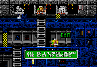 The Lost Vikings (Genesis) screenshot: all three need to be at the exit to proceed