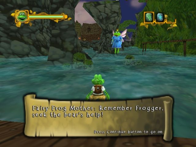 Frogger: The Great Quest (Windows) screenshot: Frogger's helpful fairy guide sometimes gives cryptic advice