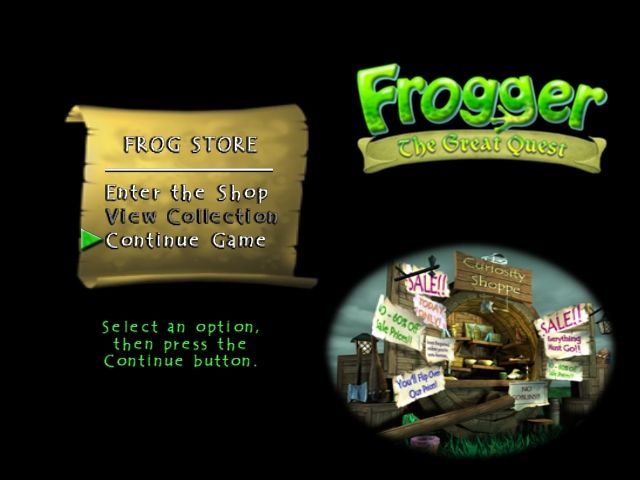 Frogger: The Great Quest (Windows) screenshot: Between levels the player has the option to visit the "store"
