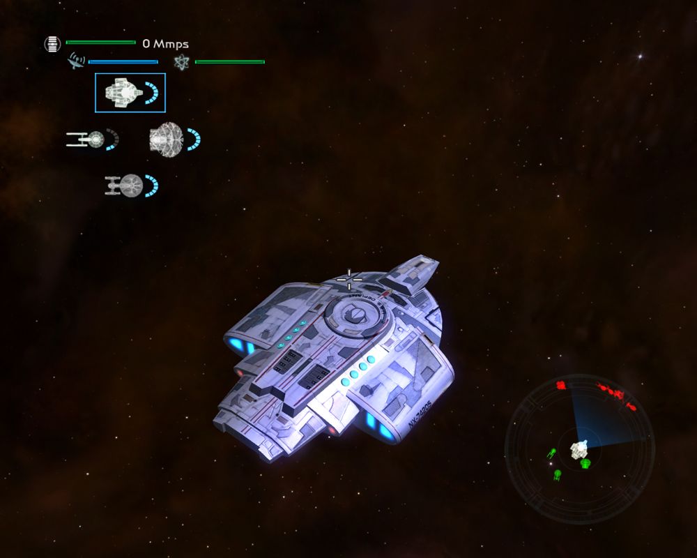 Star Trek: Legacy (Windows) screenshot: Defiant moving into attack range.