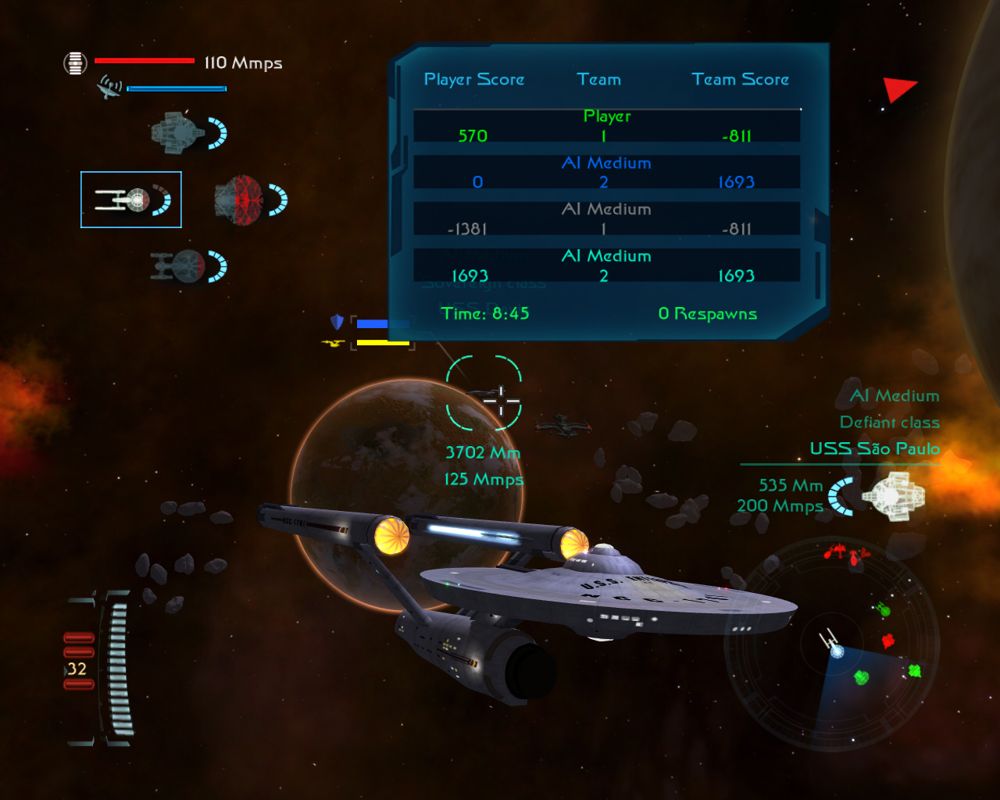 Star Trek: Legacy (Windows) screenshot: Scoreboard on screen