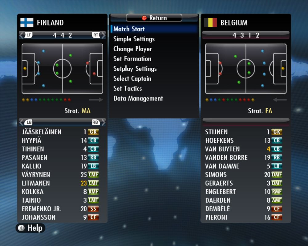 PES 2008: Pro Evolution Soccer (Windows) screenshot: Match opening line-ups