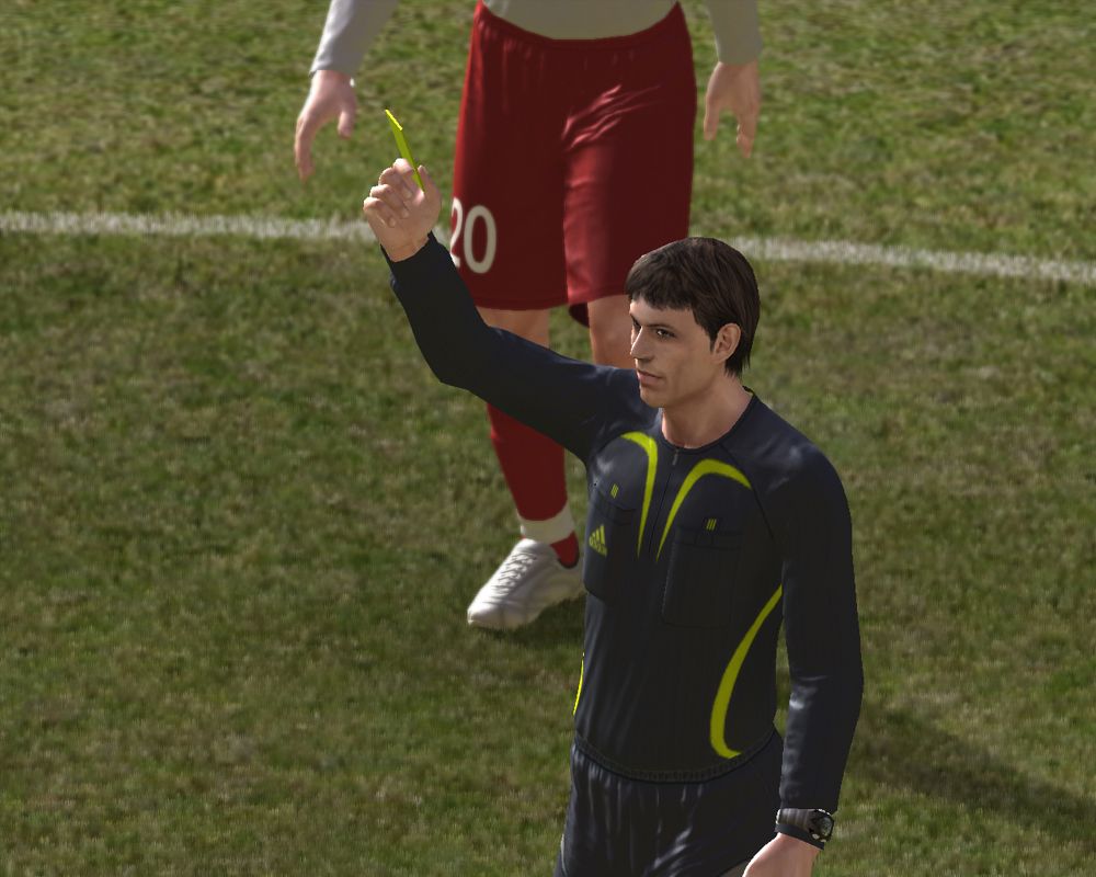 PES 2008: Pro Evolution Soccer (Windows) screenshot: The player gets a yellow card.
