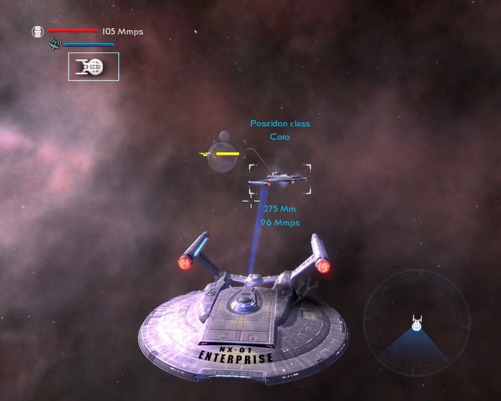 Star Trek: Legacy (Windows) screenshot: Using the tractor beam.