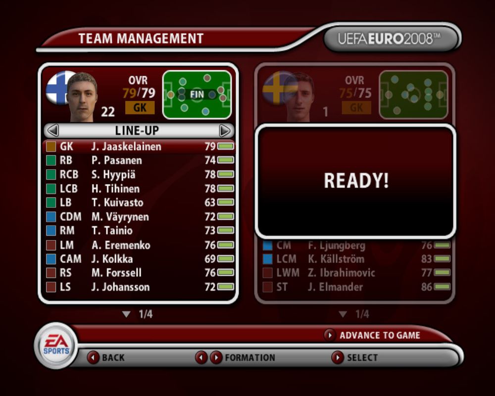 UEFA Euro 2008 (Windows) screenshot: Team management screen