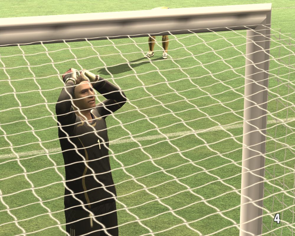 UEFA Euro 2008 (Windows) screenshot: The goalie is not happy that opposing team scored.