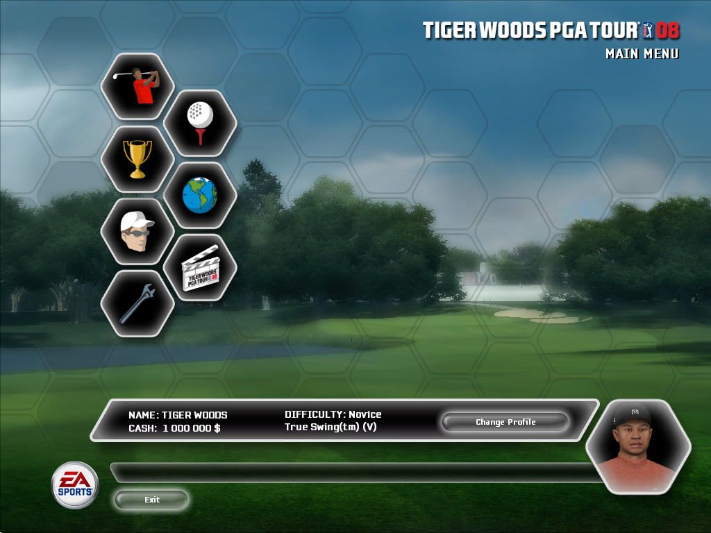 Tiger Woods PGA Tour 08 (Windows) screenshot: Main menu