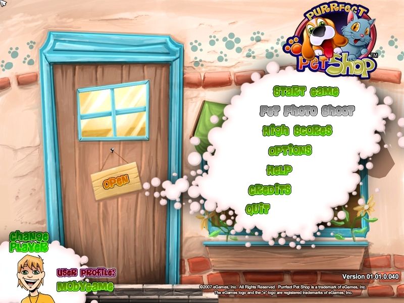 Purrfect Pet Shop (Windows) screenshot: Main menu.