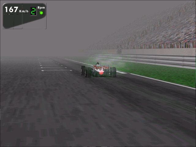 Monaco Grand Prix Racing Simulation 2 (Windows) screenshot: It's raining and visibility is not so good