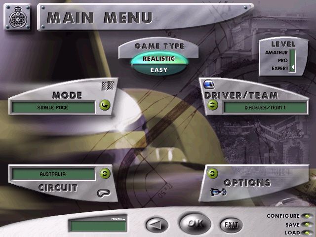 Monaco Grand Prix Racing Simulation 2 (Windows) screenshot: Main menu