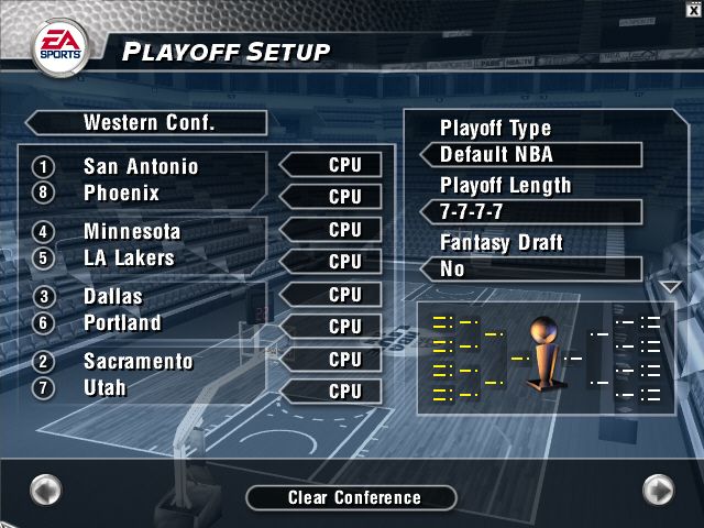 NBA Live 2004 (Windows) screenshot: Playoff setup screen