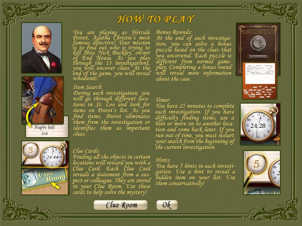 Agatha Christie: Peril at End House (Windows) screenshot: Information on How to Play