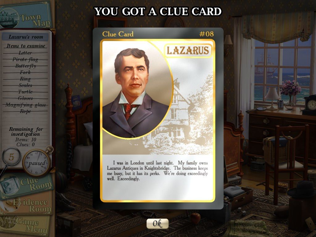 Agatha Christie: Peril at End House (Windows) screenshot: Clue Card from Lazarus