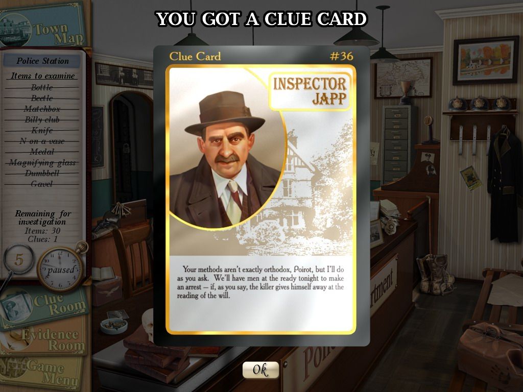 Agatha Christie: Peril at End House (Windows) screenshot: Clue Card from Inspector Japp