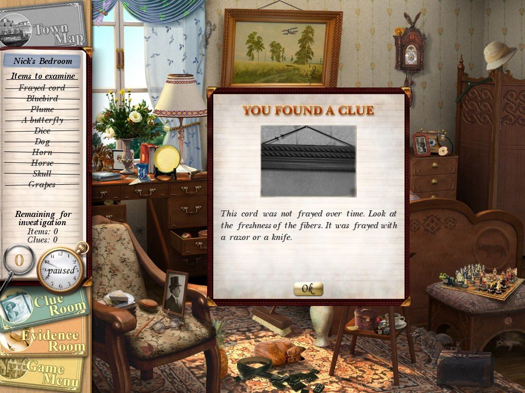 Agatha Christie: Peril at End House (Windows) screenshot: Finding a clue in Nick's Bedroom
