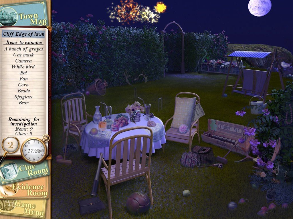 Agatha Christie: Peril at End House (Windows) screenshot: At Cliff Edge of lawn in the evening
