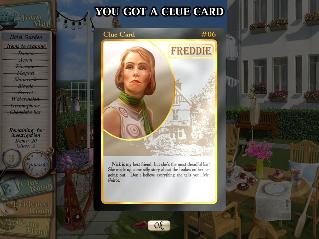 Agatha Christie: Peril at End House (Windows) screenshot: Clue Card from Freddie Rice