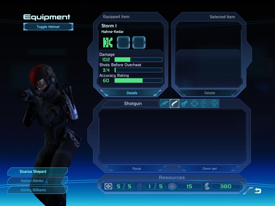 Mass Effect (Windows) screenshot: The inventory