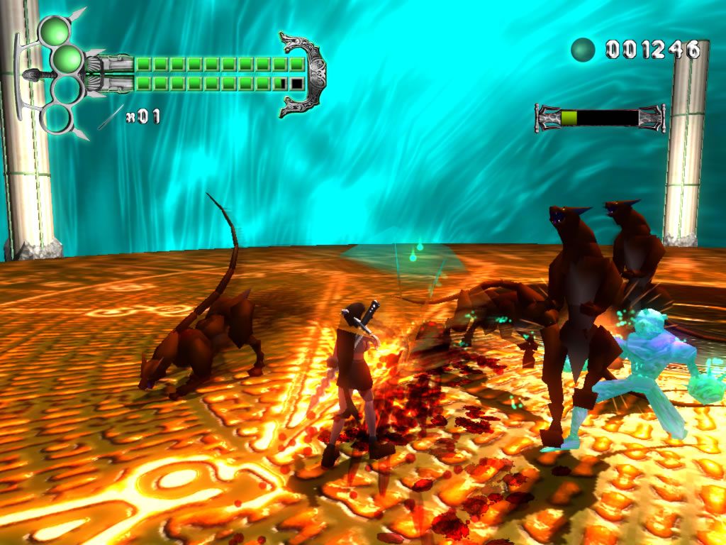 Avalanche (Windows) screenshot: Battle mode: fighting large hounds.