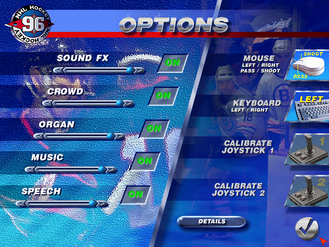 NHL 96 (DOS) screenshot: Options screen