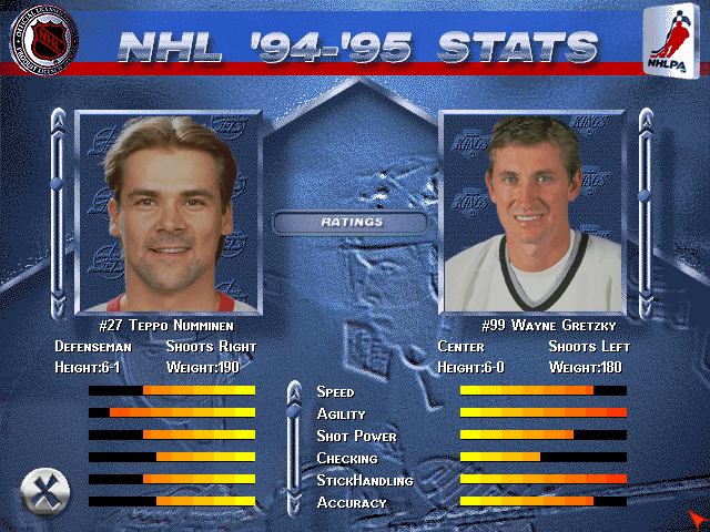 NHL 96 (DOS) screenshot: Comparing players