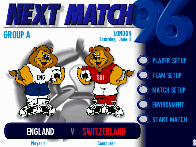 UEFA Euro 96 England (DOS) screenshot: Next Match in European Championships