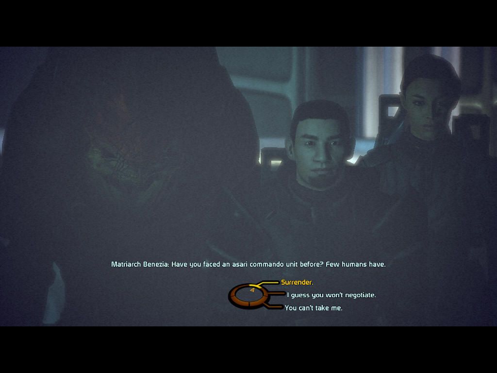 Mass Effect (Windows) screenshot: Conversation options for Shepard