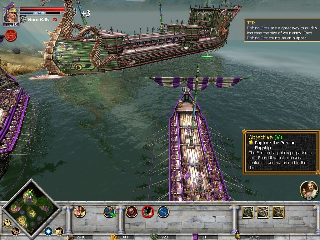Rise & Fall: Civilizations at War (Windows) screenshot: The Persian flagship looms ahead