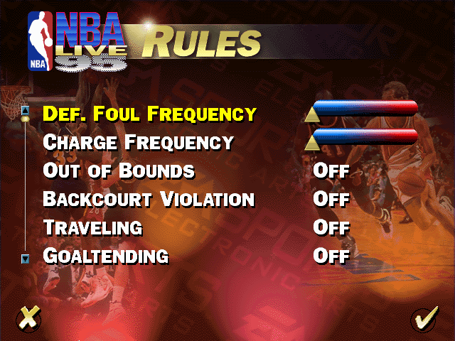 NBA Live 95 (DOS) screenshot: Rules screen