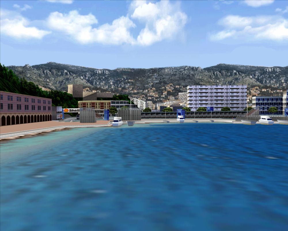 F1 World Grand Prix (Windows) screenshot: Monaco from the sea