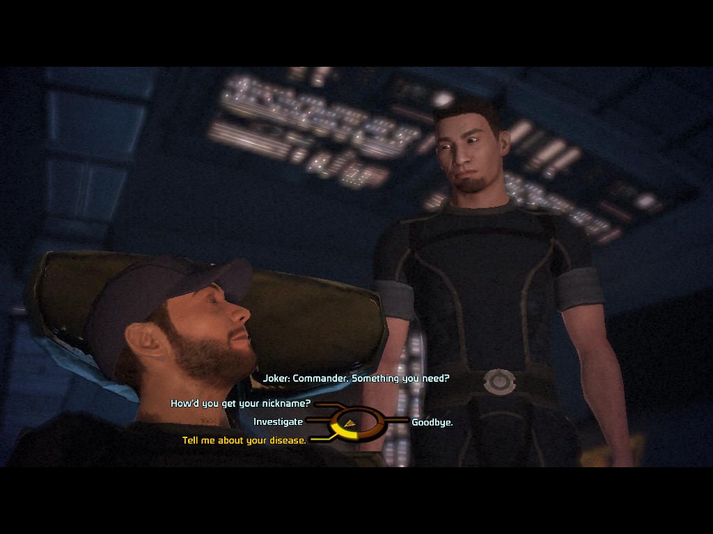 Mass Effect (Windows) screenshot: Talking to Joker, the best pilot in the galaxy.