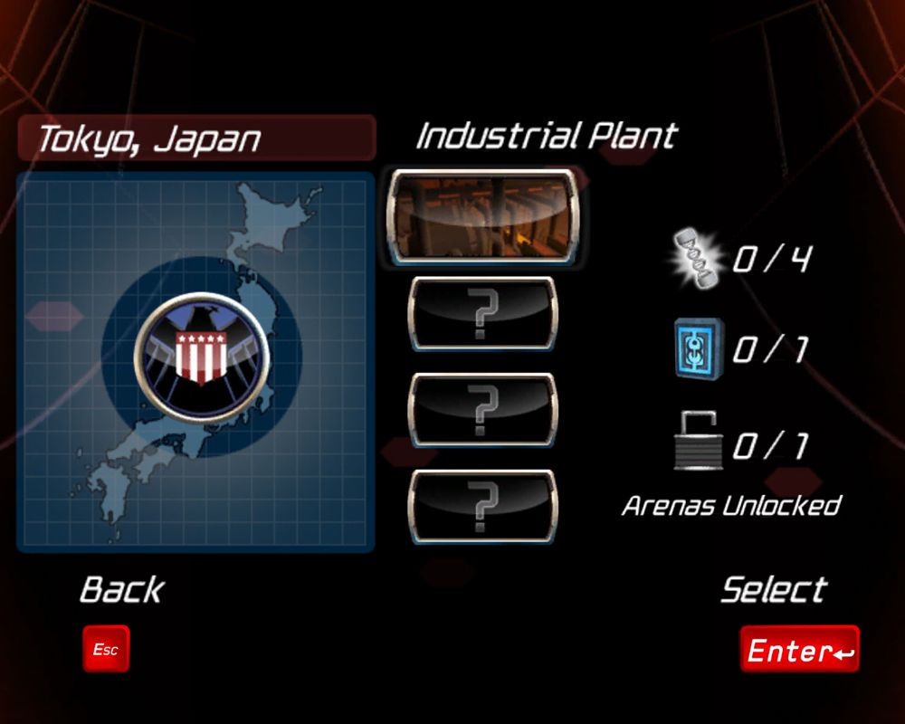 Spider-Man: Friend or Foe (Windows) screenshot: Mission menu: Tokyo, Japan