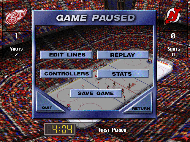 NHL 96 (DOS) screenshot: Game paused menu