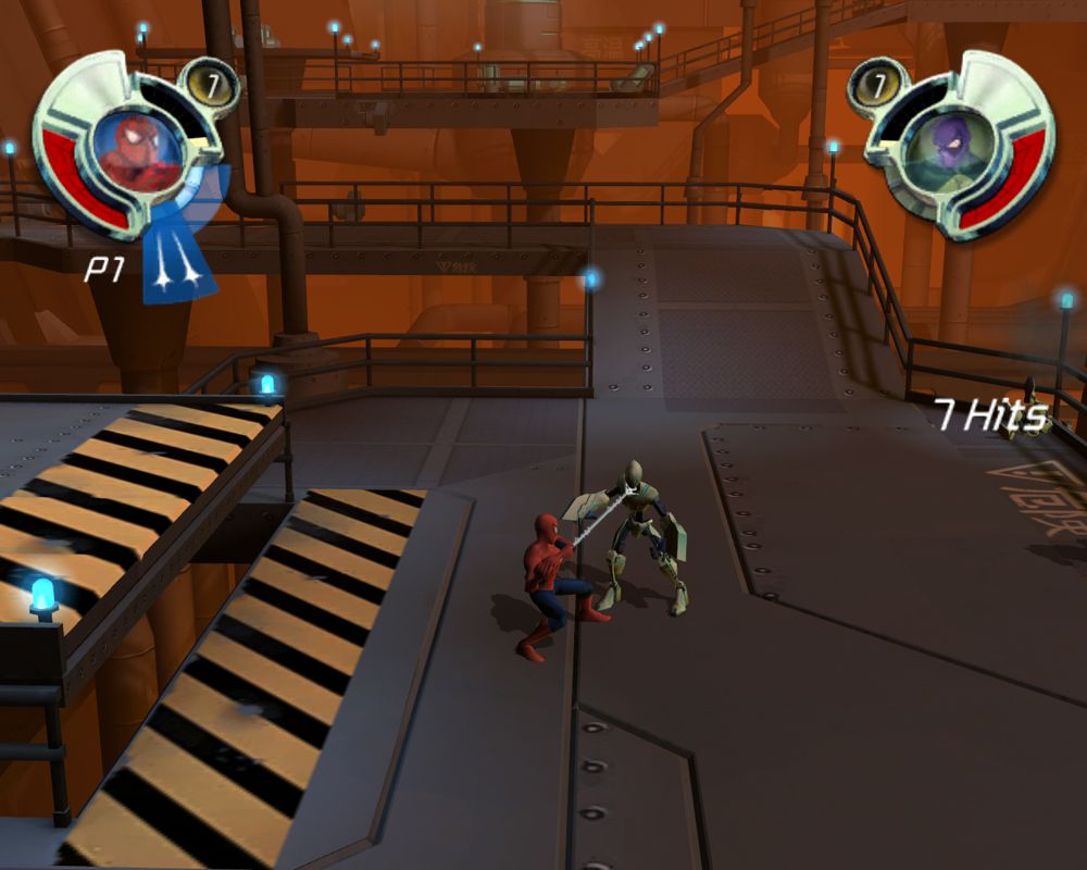 Spider-Man: Friend or Foe (Windows) screenshot: Spider-Man using spiderweb.