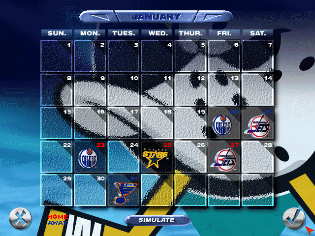 NHL 96 (DOS) screenshot: Season calendar