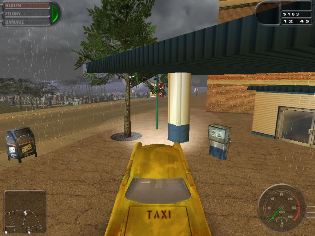 CarJacker: Hotwired and Gone! (Windows) screenshot: Stopping at a gas station for a refuel.