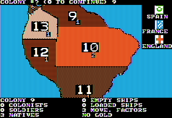 New World (Apple II) screenshot: South American Colonies