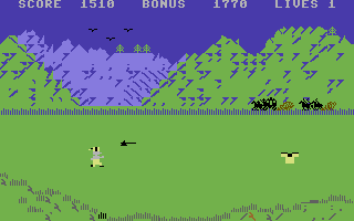 Davy: King of the Wild Frontier (Commodore 64) screenshot: Duck below the tomahawk