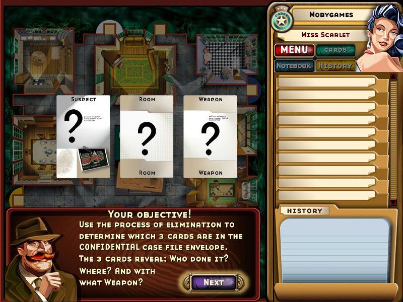 Clue Classic (Windows) screenshot: The three cards